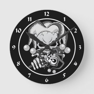 Evil Jester Skull Round Clock