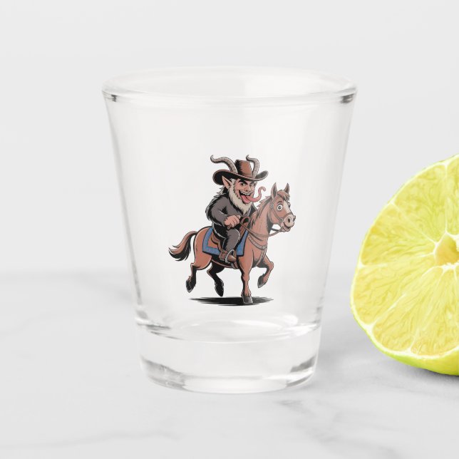 EVIL Krampus Christmas Cowboy Horse Western Xmas Shot Glass (Front)