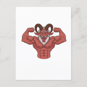 Evil Krampus Christmas Flexing Muscles Fitness  Announcement Postcard