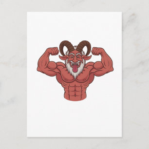 Evil Krampus Christmas Flexing Muscles Fitness Announcement Postcard