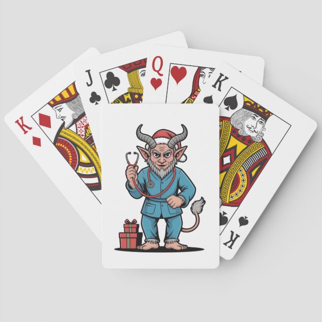 Evil Krampus Nurse Scrubs Nursing Christmas  Poker Cards (Back)
