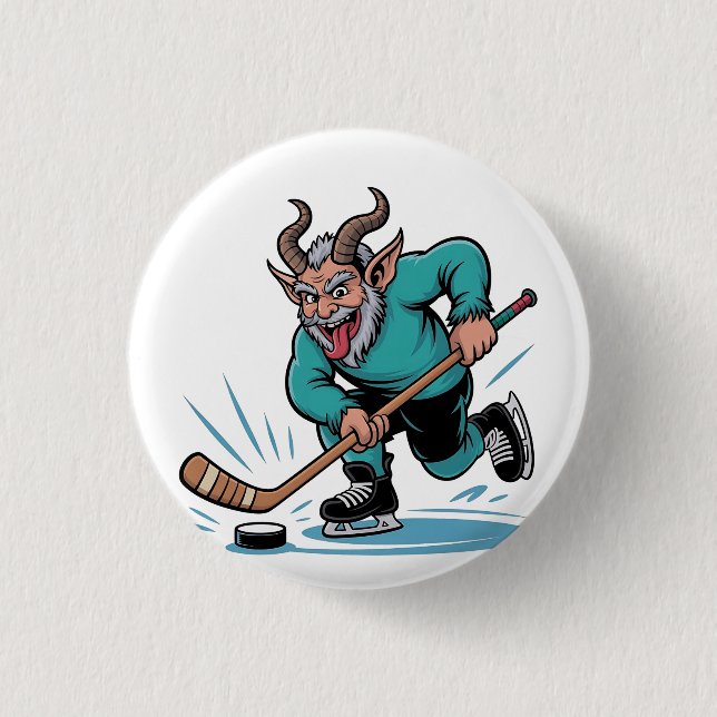 Evil Krampus Playing Ice Hockey Christmas Sport  Button (Front)
