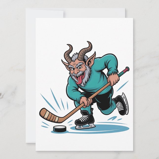 Evil Krampus Playing Ice Hockey Christmas Sport  Holiday Card (Front)