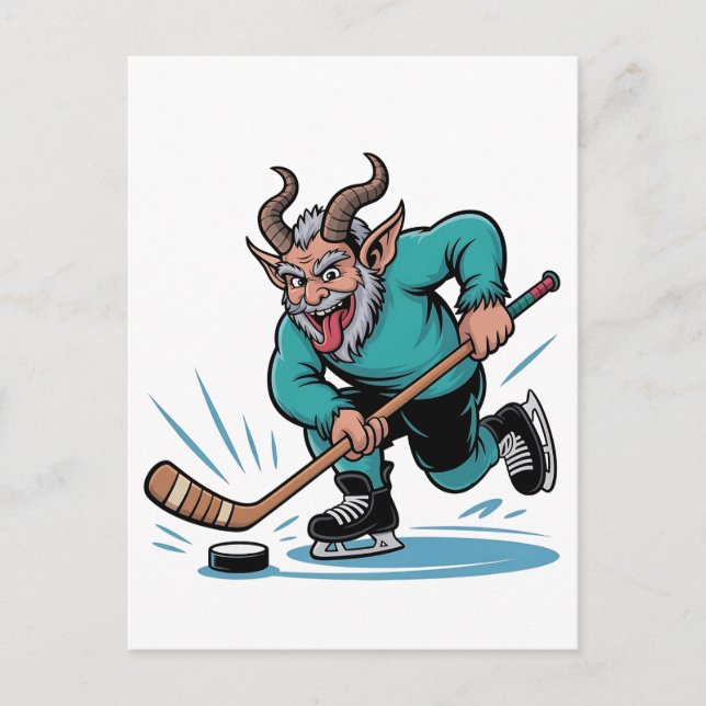 Evil Krampus Playing Ice Hockey Christmas Sport  Holiday Postcard (Front)