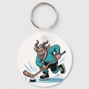Evil Krampus Playing Ice Hockey Christmas Sport Keychain