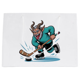 Evil Krampus Playing Ice Hockey Christmas Sport Large Gift Bag