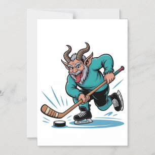 Evil Krampus Playing Ice Hockey Christmas Sport  Magnetic Invitation