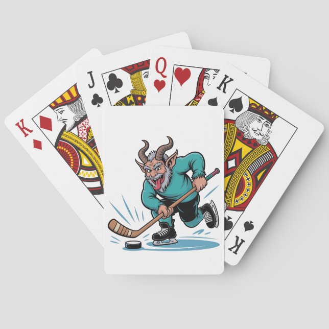 Evil Krampus Playing Ice Hockey Christmas Sport  Poker Cards (Back)