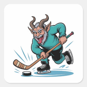 Evil Krampus Playing Ice Hockey Christmas Sport Square Sticker