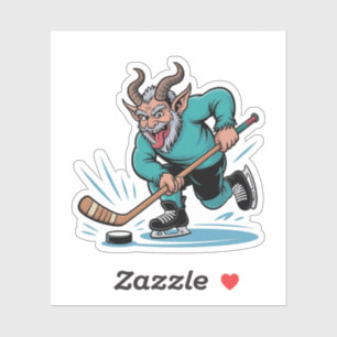 Evil Krampus Playing Ice Hockey Christmas Sport Sticker