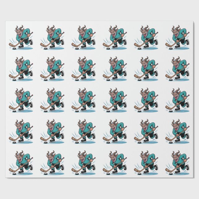 Evil Krampus Playing Ice Hockey Christmas Sport  Wrapping Paper (Flat)