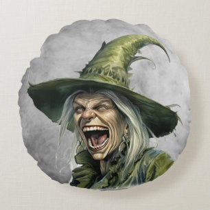 Evil Laughing Witch Art Round Pillow