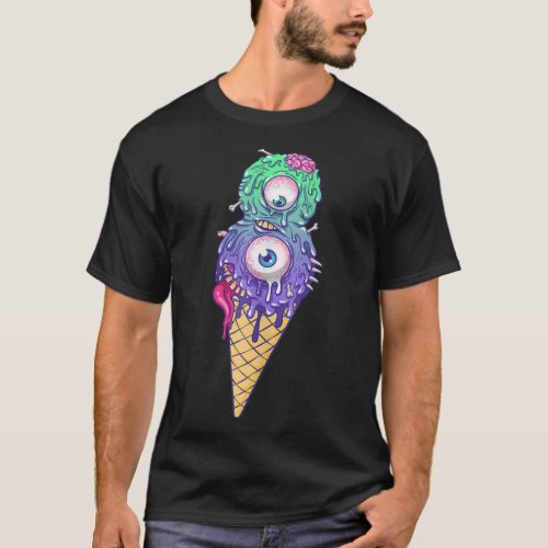 Evil Monster Brain Eyes Ice Cream Cone Goth Aesthe T_Shirt