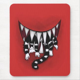Evil Monster Mouth Sharp Teeth Eating Cat Horror Mouse Pad