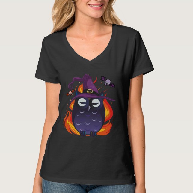 Evil Owl Witch Scary Owl Lover Halloween T-Shirt (Front)