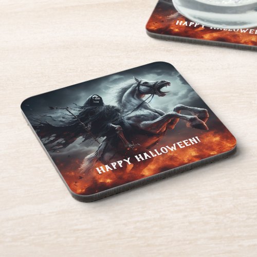 Evil Pale Horse and Death Halloween Beverage Coaster