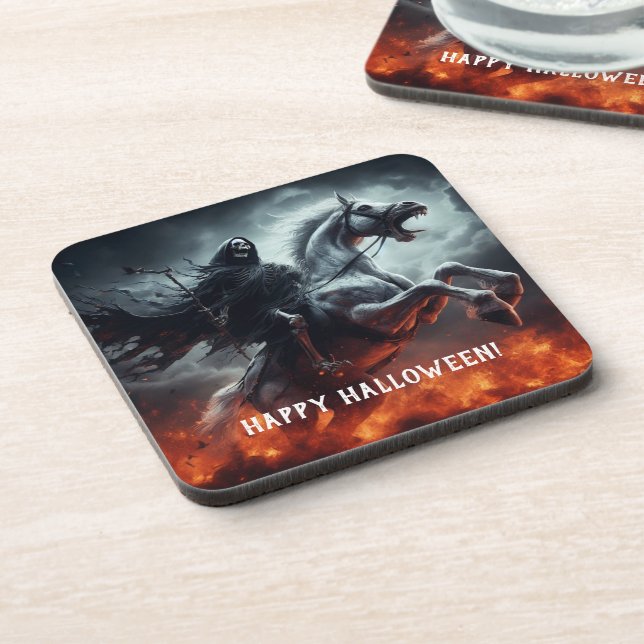 Evil Pale Horse and Death Halloween Beverage Coaster (Left Side)