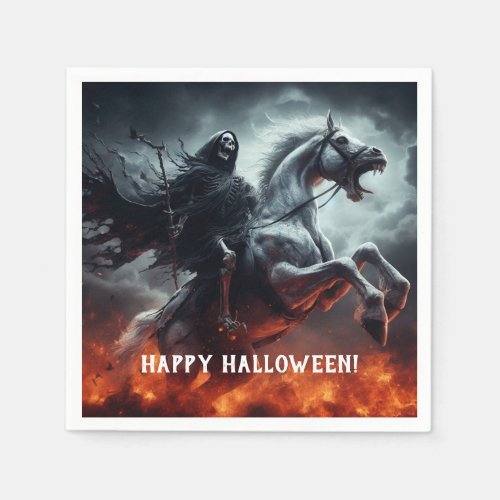 Evil Pale Horse and Death Halloween Napkins