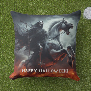 Evil Pale Horse and Death Halloween Outdoor Pillow