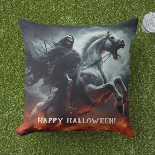 Evil Pale Horse and Death Halloween Outdoor Pillow