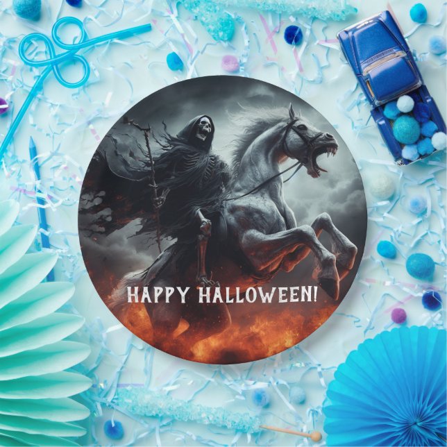 Evil Pale Horse and Death Halloween Paper Plates (Party)