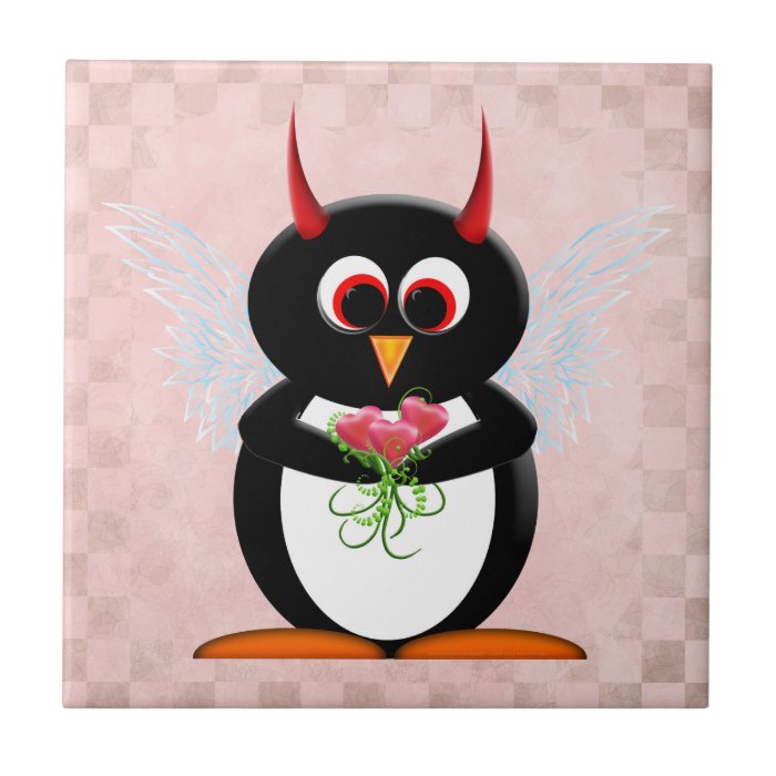 Evil Penguin Cupid Ceramic Tile