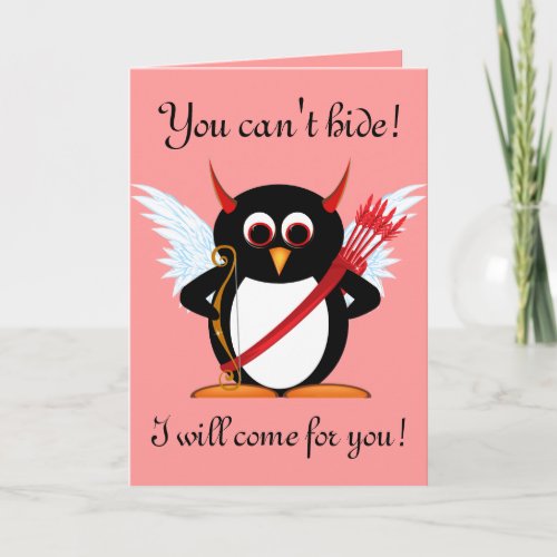 Evil Penguin Cupid Valentine Card