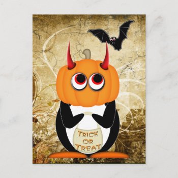 Evil Penguin Halloween Postcard by audrart at Zazzle