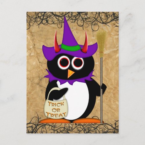 Evil Penguin Halloween Witch Postcard