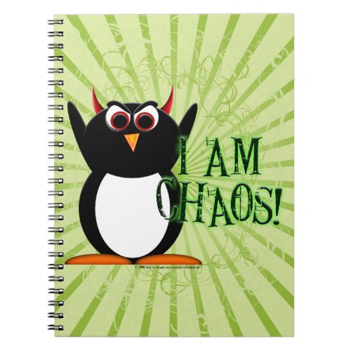 Evil Penguin I am Chaos Funny Notebook