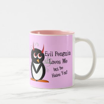 Evil Penguin In Love Mug by audrart at Zazzle