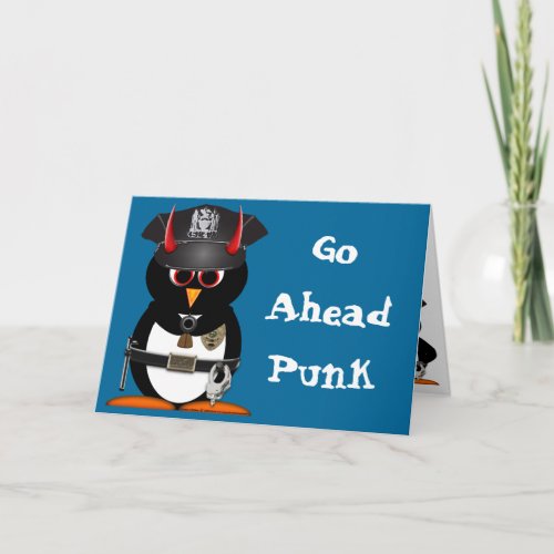Evil Penguin Police Birthday Card