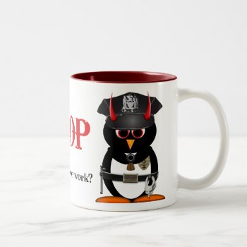 Evil Penguin Police Stop! Two-tone Coffee Mug by audrart at Zazzle