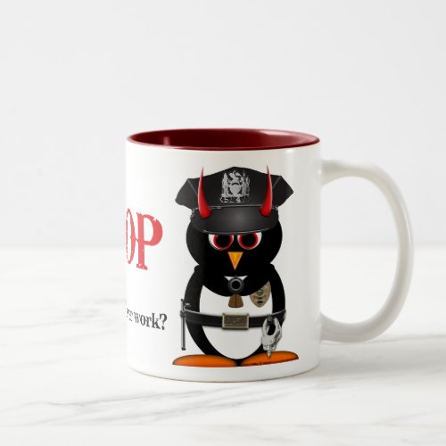 Evil Penguin Police STOP Two_Tone Coffee Mug