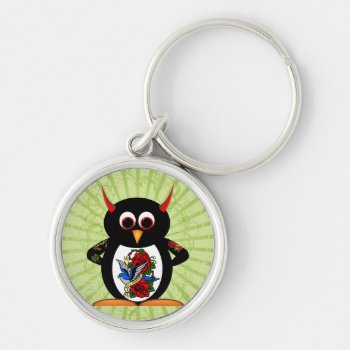 Evil Penguin Tattoo Keychain by audrart at Zazzle