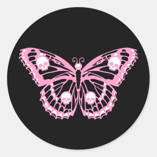 Evil Pink Butterfly Classic Round Sticker