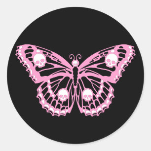 Evil Pink Butterfly Classic Round Sticker