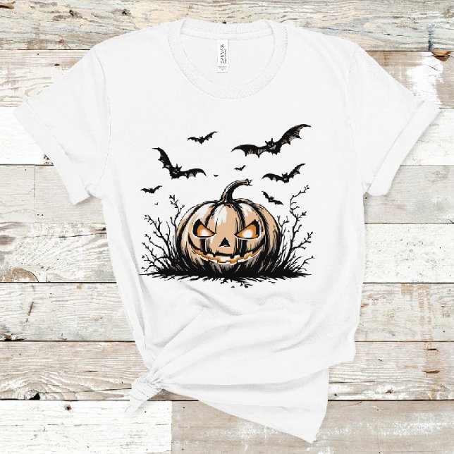Evil Pumpkin & Bats Spooky Halloween Graphic T-Shirt (Creator Uploaded)