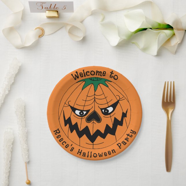 Evil Pumpkin Creepy Halloween Party Paper Plates (Wedding)