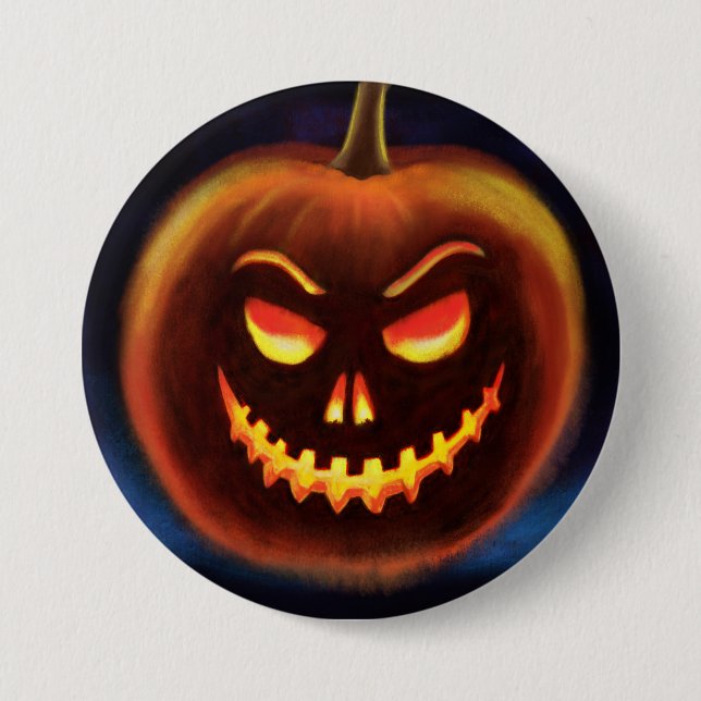 Evil pumpkin Halloween Trick or Treat badge. Button (Front)