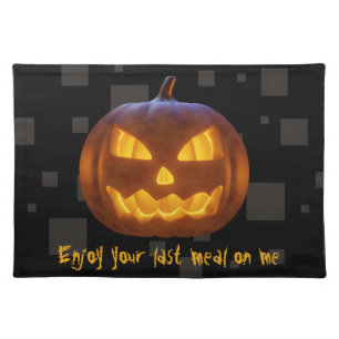 Evil Pumpkin Last Meal Orange Black Grey Halloween Cloth Placemat