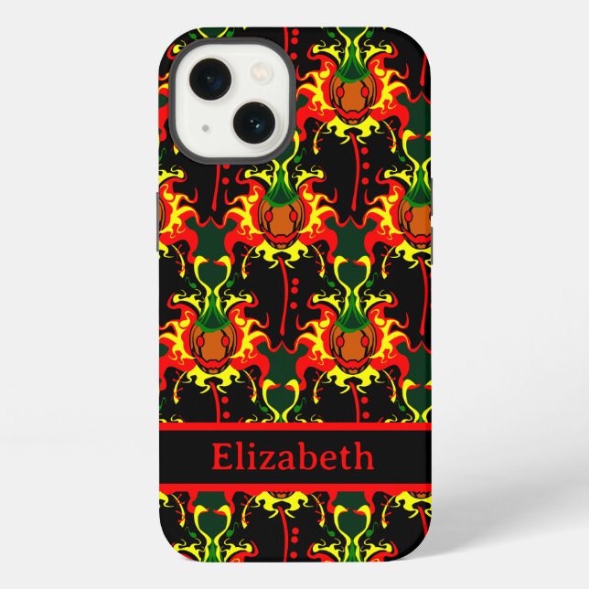 Evil Pumpkin on Fire Pattern Name Iphone Case (Back)