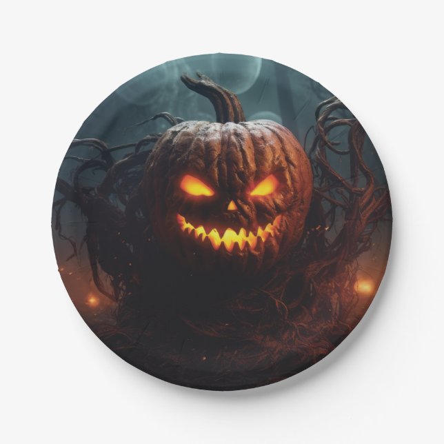 Evil Pumpkin Paper Plates (Front)