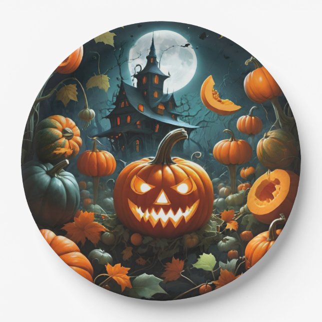 Evil pumpkin paper plates (Front)