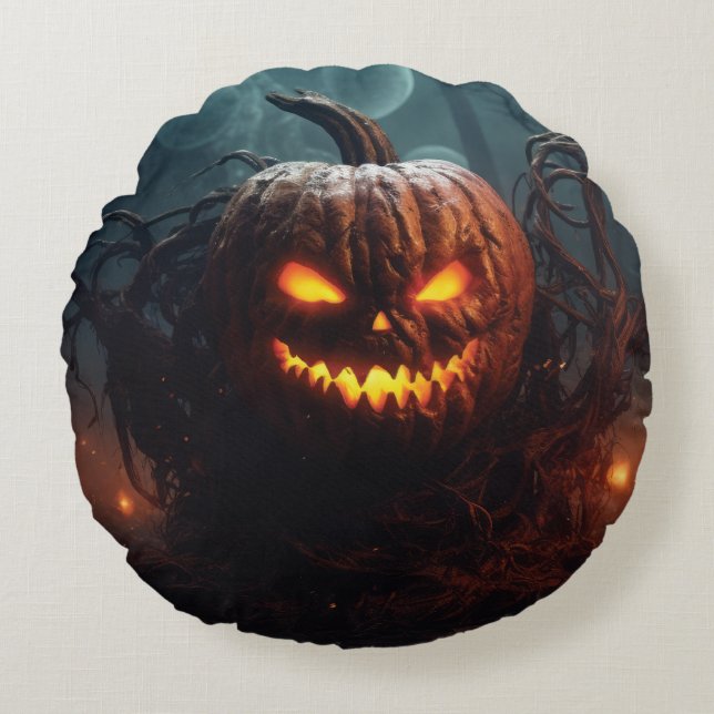 Evil Pumpkin Round Pillow (Front)