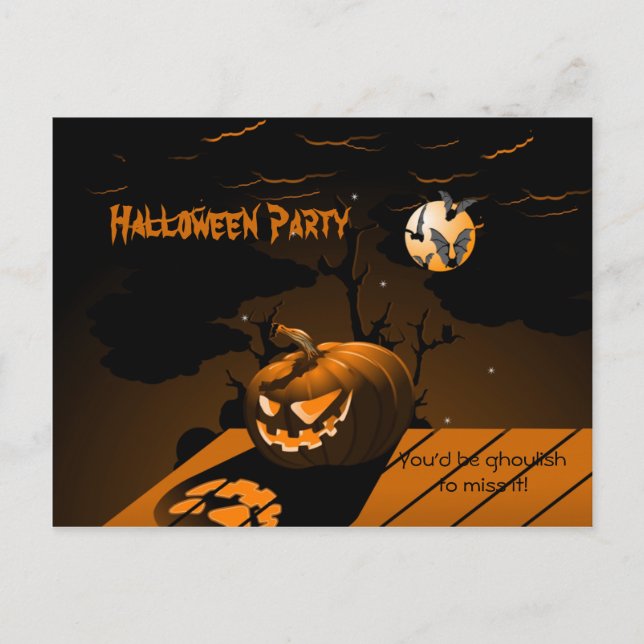 Evil Pumpkin Scary Bats Halloween Invitation Postcard (Front)