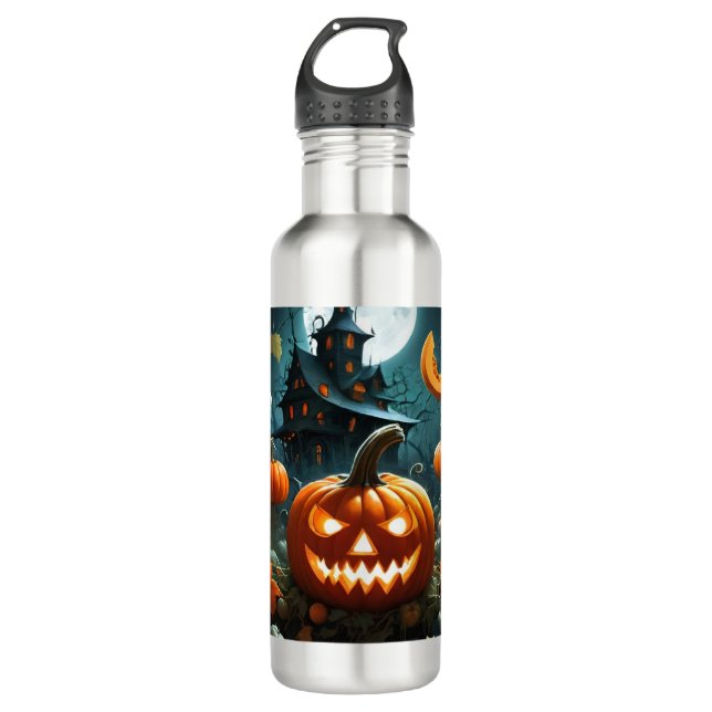Evil pumpkin  stainless steel water bottle (Front)