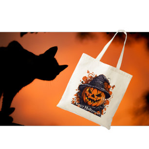 Evil Pumpkin Witch Tote Bag