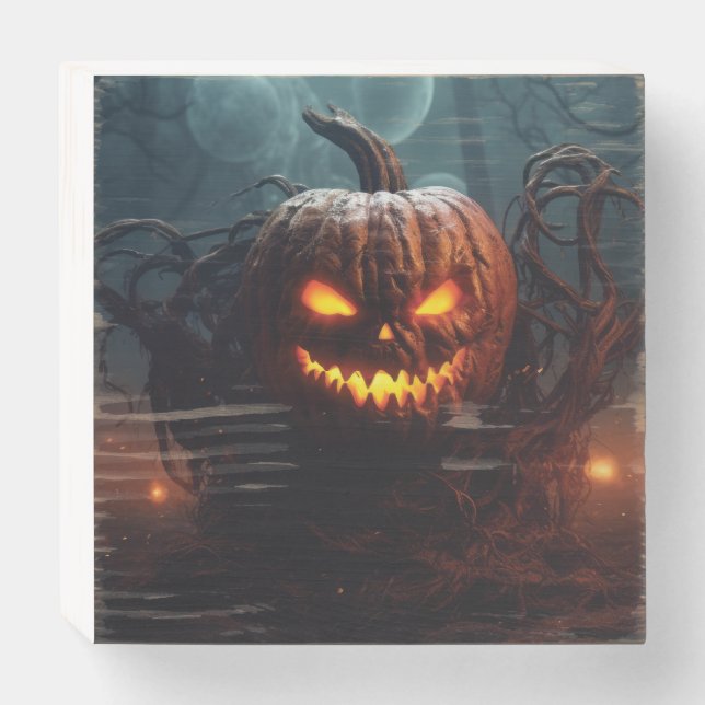 Evil Pumpkin Wooden Box Sign (Front Horizontal)