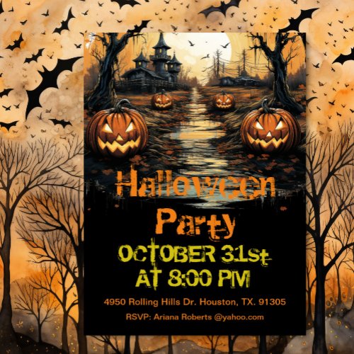 Evil Pumpkins In The Forest Halloween Party  Invitation